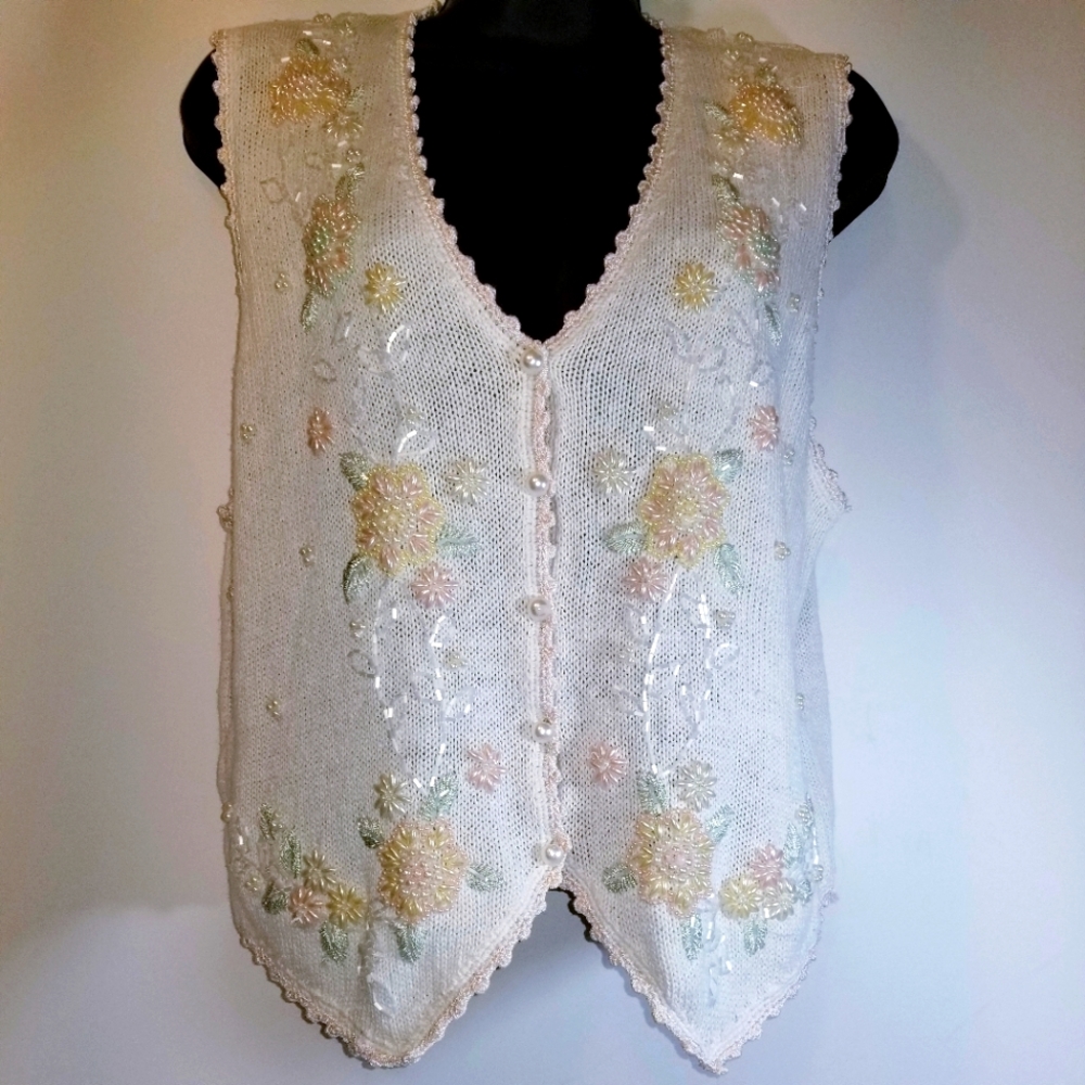 Vintage Beaded Vest, Size S